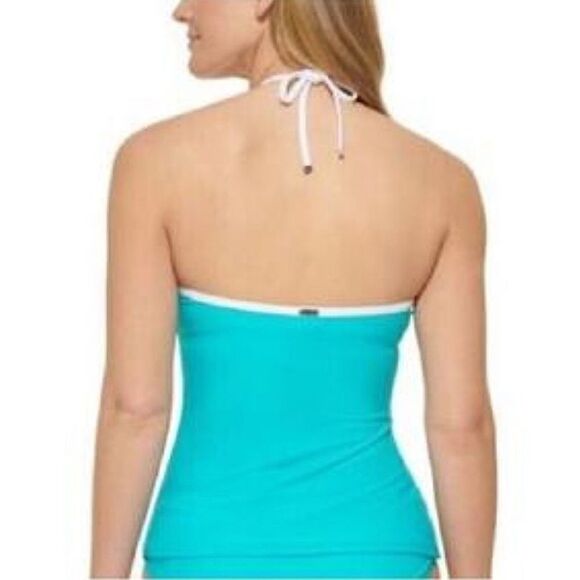Calvin Klein V-Wire Bandeau Halter Tankini Swim Top Tropical Waters Blue XXL New - Picture 5 of 9